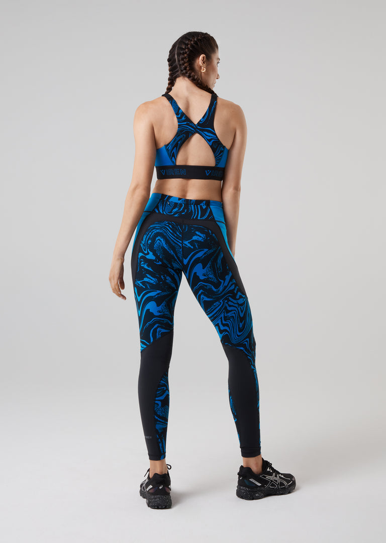 Prowess Print Block Leggings- Blue Swirl